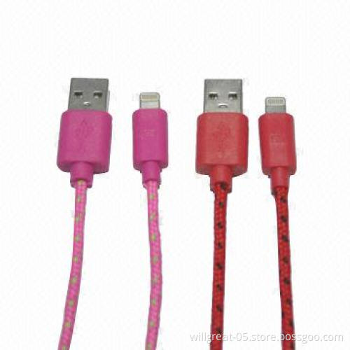 Round fabric cable for iPhone 5/5c/5s, charging and sync, 10 colors available